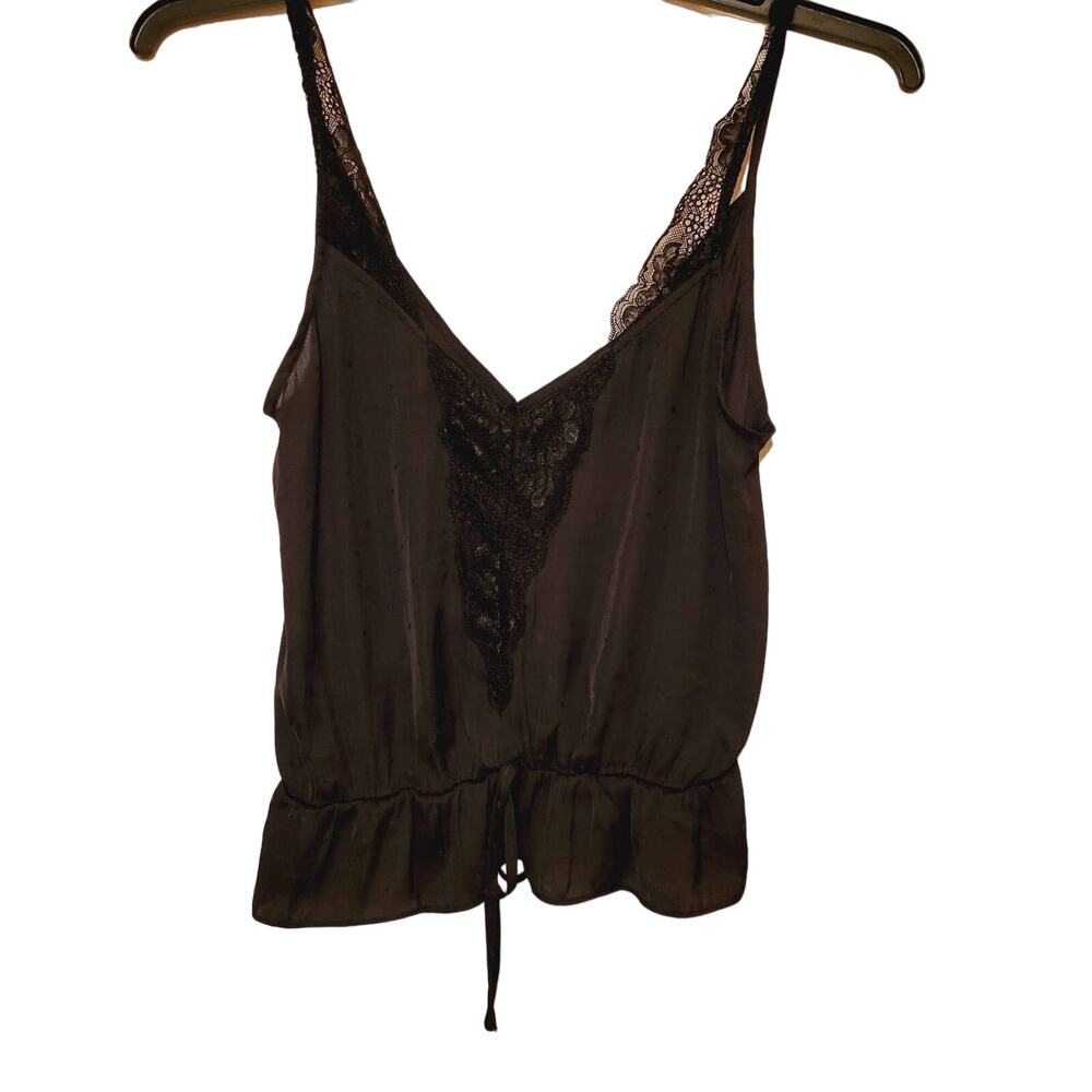 Lulu's black satin lace trim camisole top Size Large Coquette Y2K Whimsigoth